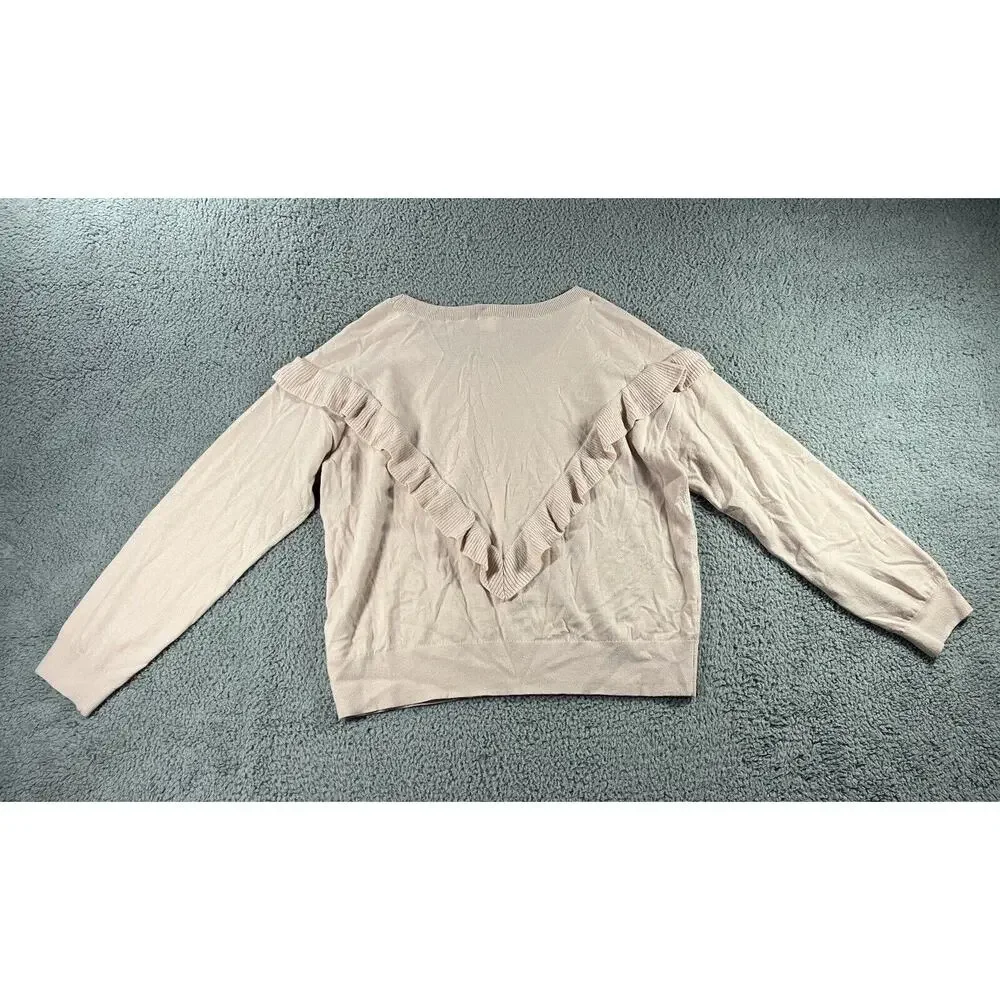 Gap Sweater Women 2XL Merino‎ Wool Boat Neck Ruffle Cottagecore Peasant Casual